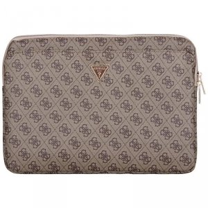 Torba Guess Sleeve 14 4G Zipper Pocket  Triangle Logo brązowy