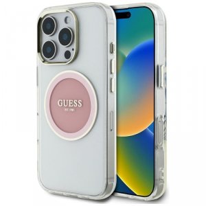 Etui Guess IML Metal Colored Circle      Classic Logo MagSafe do iPhone 16 Pro Max różowy