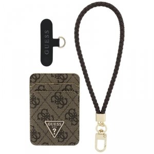 Zestaw portfel + hand strap Guess triangle MagSafe brązowy 