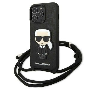 Karl Lagerfeld KLHCP13LCMNIPK iPhone 13 Pro / 13 6,1 hardcase czarny/black Leather Monogram Patch and Cord Iconik