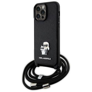 Karl Lagerfeld KLHCP14XSAKCPSK iPhone 14 Pro Max 6.7 hardcase czarny/black Crossbody Saffiano Metal Pin Karl & Choupette