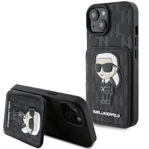 Karl Lagerfeld KLHCP15SSAKKNSCK iPhone 15 6.1 czarny/black hardcase Saffiano Cardslots and Stand Monogram Ikonik Patch