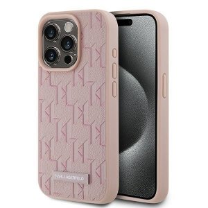Karl Lagerfeld KLHMP15LPKHPORPP iPhone 15 Pro 6.1 hardcase różowy/pink Leather Monogram Metal Logo MagSafe