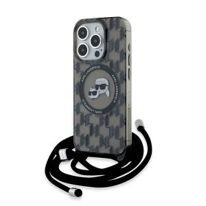 Karl Lagerfeld KLHMP15LHCKCKLCK iPhone 15 Pro 6.1 czarny/black hardcase IML Crossbody Monogram Karl & Choupette Head MagSa