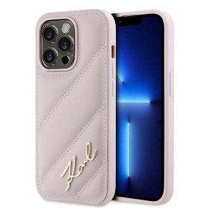Karl Lagerfeld KLHCP14LPQDSMGP iPhone 14 Pro 6.1 różowy/pink hardcase Diagonal Quilted Script