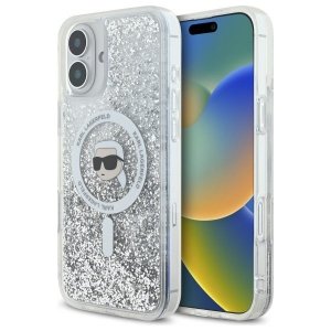 Karl Lagerfeld KLHMP16MLGKISGH iPhone 16 Plus 6.7 hardcase transparent Liquid Glitter Karl Head Magsafe
