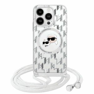 Karl Lagerfeld KLHMP16SHCKCKLCT iPhone   16 6.1 transparent hardcase IML Crossbody Monogram Karl & Choupette Head MagSafe