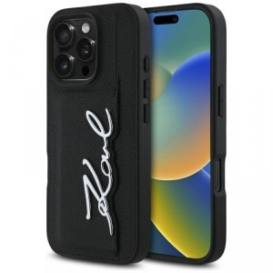 Etui Karl Lagerfeld HC Grained PU        Cardslot Metal Signature do iPhone 16 Pro czarny