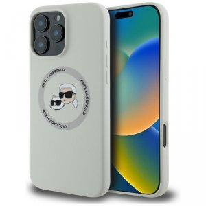 Etui Karl Lagerfeld Silicone Double      Heads And Circle MagSafe do iPhone 16 Pro beżowy