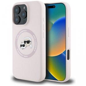 Etui Karl Lagerfeld Silicone Double      Heads And Circle MagSafe do iPhone 16 Pro różowy