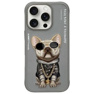 Nimmy etui iPhone 16 Pro 6.3 szary/gray Glasses Cool Dog
