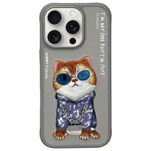 Nimmy etui iPhone 16 Pro Max 6.9        szary/gray Glasses Cool Cat