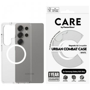 Etui CARE by PanzerGlass Flagship Urban  Combat White QI do Samsung Galaxy S25 Ultra przezroczysty