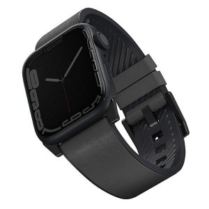 UNIQ pasek Straden Apple Watch Series 1/2/3/4/5/6/7/8/9/SE/SE2/Ultra/Ultra 2 42/44/45/49mm. Leather Hybrid Strap grey/szary