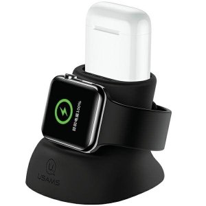 USAMS Silikonowy stojak 2w1 do ładowaniaApple Watch i AirPods czarny/black ZJ51ZJ01 (US-ZJ051)