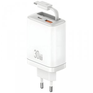 Ładowarka sieciowa USAMS Xiang Series CC296 30W 1xUSB-C 1xUSB-A + kabel USB-C biały 