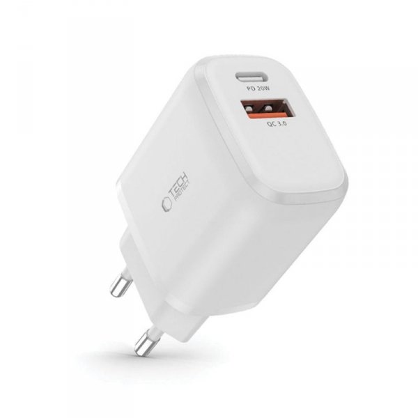 TECH-PROTECT C20W 2-PORT ŁADOWARKA SIECIOWA  PD20W/QC3.0 WHITE