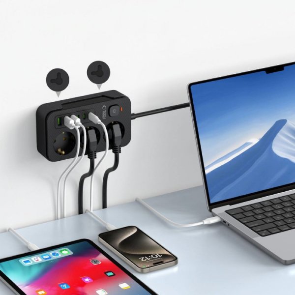 TECH-PROTECT PC3X6 POWER STRIP 3 USB & 3 TYPE-C & 3 SOCKET 200CM BLACK