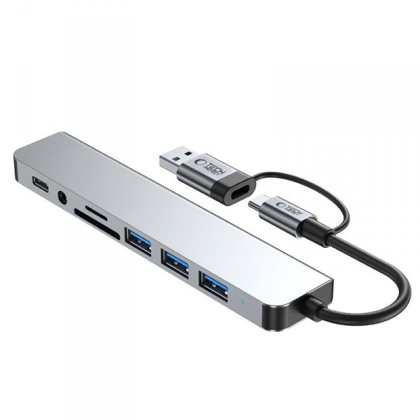 TECH-PROTECT HB06 HUB ADAPTER 8IN1 TYPE-C + USB2.0 + USB3.0 + SD/TF + AV3.5 SPACE GREY