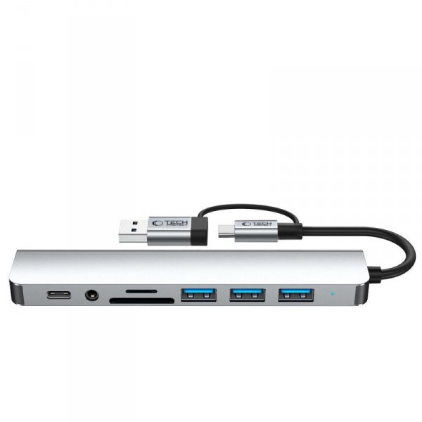 TECH-PROTECT HB06 HUB ADAPTER 8IN1 TYPE-C + USB2.0 + USB3.0 + SD/TF + AV3.5 SPACE GREY