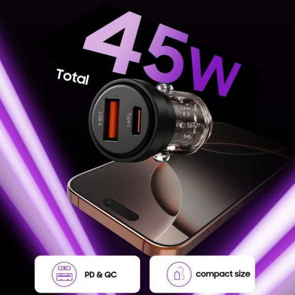 TECH-PROTECT CC03 2-PORT CAR CHARGER PD 45W / QC3.0 BLACK