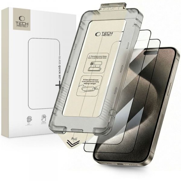 SZKŁO HARTOWANE TECH-PROTECT QUICK SET+ 2-PACK IPHONE 15 PRO BLACK