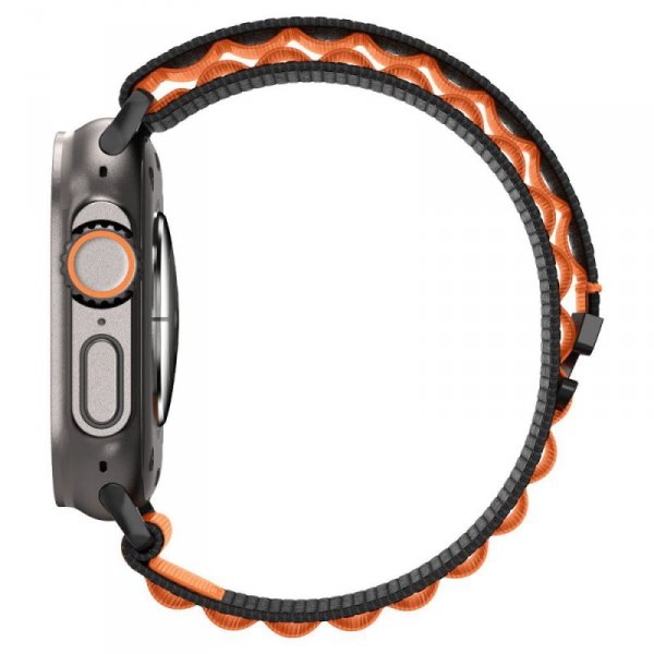 Spigen WBF1 Pasek tkaninowy / opaska materiałowa Apple Watch Ultra 49 mm | Series 11/10 46 mm | 9/8/7/SE 45/44 mm – Czarno-pomarańczowy