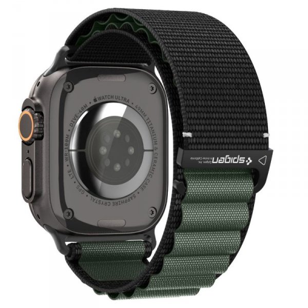 Spigen WBF1 Pasek tkaninowy / opaska materiałowa Apple Watch Ultra 49 mm | Series 11/10 46 mm | 9/8/7/SE 45/44 mm – Czarno-zielony