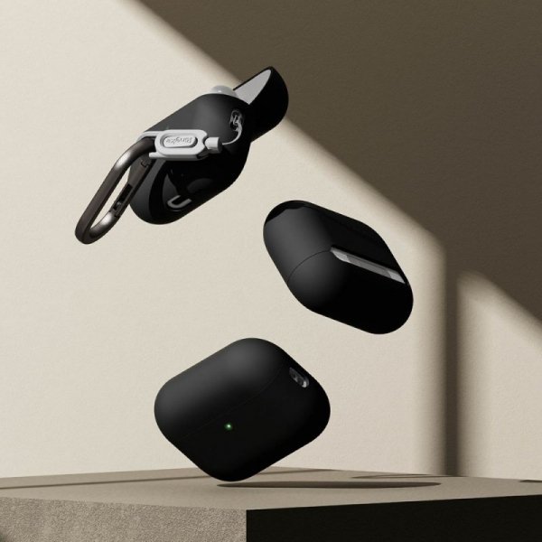 Silikonowe Etui do AirPods Pro 3 Ringke Silicone Black Case + Karabińczyk Czarne
