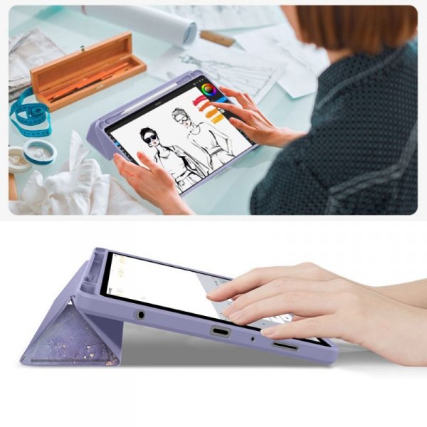 Etui z Miejscem na Rysik do Samsung Galaxy Tab A9 8.7 - Tech-Protect SC Pen Hybrid - Fioletowy Marmur