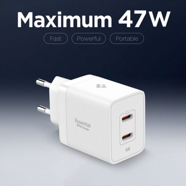 Ładowarka Sieciowa Spigen 47W 2-Porty USB-C – Biała