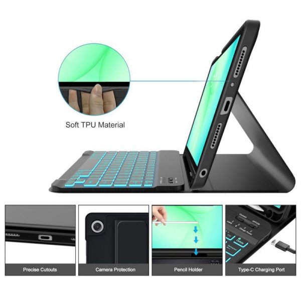 Etui z Klawiaturą i Miejscem na Rysik do Samsung Galaxy Tab A9+ / A11+ - Tech-Protect - Czarne