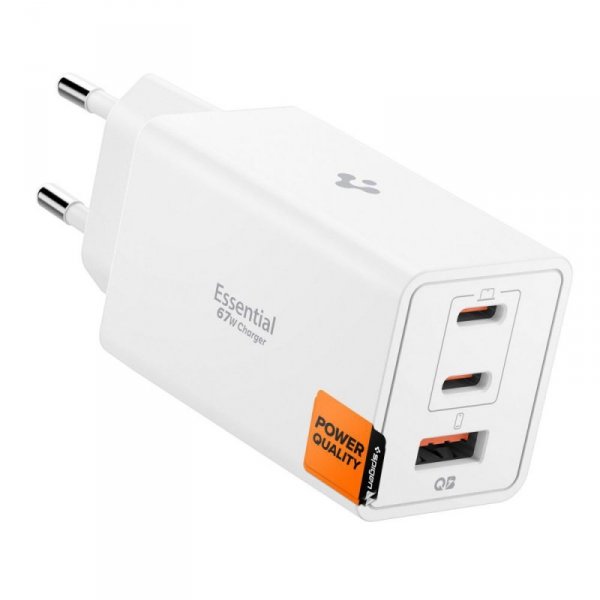Ładowarka Sieciowa Spigen 3-Portowa 67W USB-C / USB-A Szybkie Ładowanie – Biała