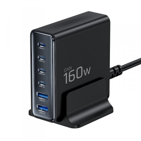 Ładowarka Biurkowa Tech-Protect DC160W-GAN Mocna Stacja Ładująca 6-Port PD 160W Black
