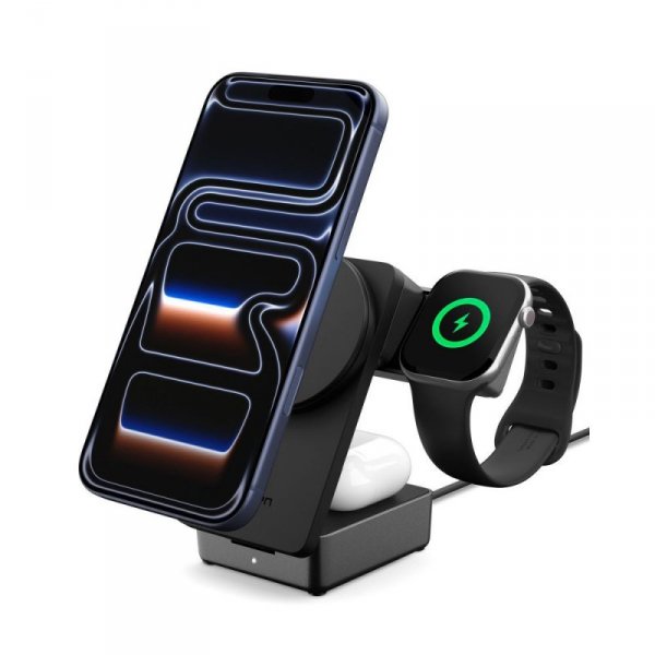 Ładowarka Indukcyjna Spigen 3w1 MagSafe 25W Qi2 do iPhone/Watch/AirPods – Czarna