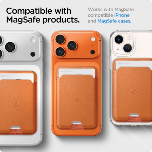 Magnetyczny portfel Spigen Valentinus MagSafe Universal – metaliczny pomarańczowy (metallic orange)