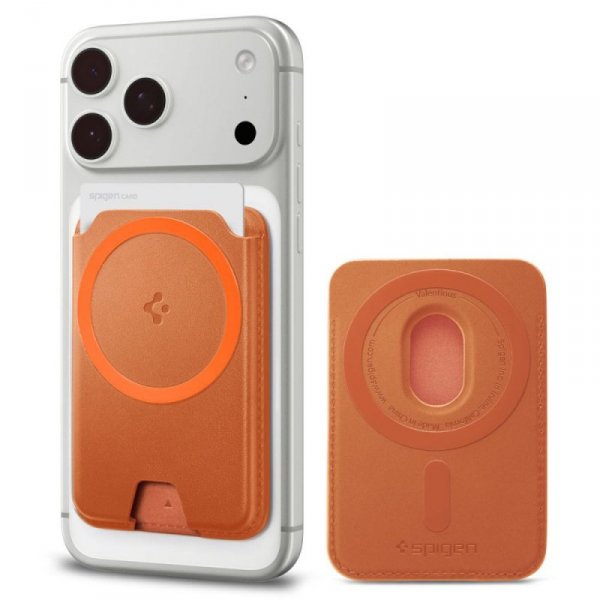 Magnetyczny portfel Spigen Valentinus MagFit+ MagSafe Universal – metaliczny pomarańczowy (metallic orange)