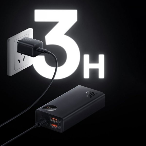 Baseus Adaman2 powerbank z wyświetlaczem cyfrowym 10000mAh 30W 2 x USB / 1x USB Typ C Overseas Edition PD QC SCP czarny (PPAD040