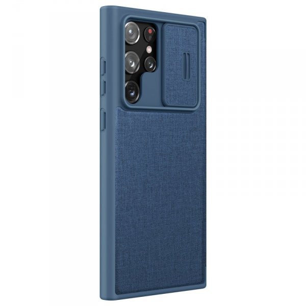 Nillkin Qin Cloth Pro Case etui do Samsung Galaxy S22 Ultra osłona na aparat kabura pokrowiec obudowa z klapką niebieski
