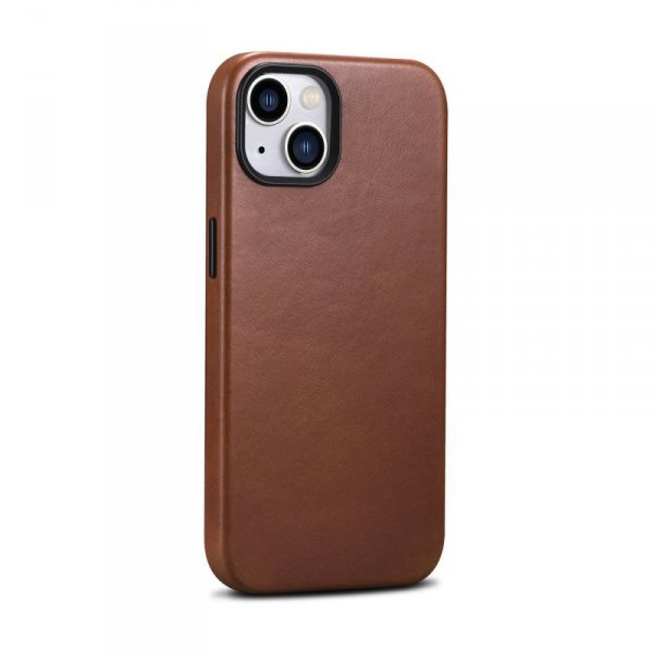 iCarer Oil Wax Premium Leather Case skórzane etui iPhone 14 Plus magnetyczne z MagSafe brązowy (WMI14220703-RB)