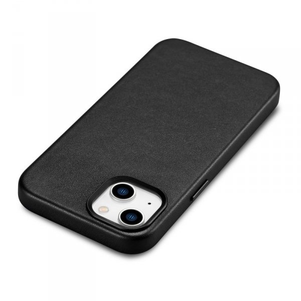 iCarer Case Leather pokrowiec etui z naturalnej skóry do iPhone 14 czarny (WMI14220705-BK) (kompatybilne z MagSafe)