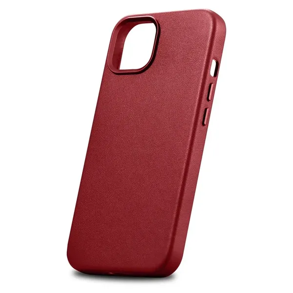 iCarer Case Leather pokrowiec etui z naturalnej skóry do iPhone 14 czerwony (WMI14220705-RD) (kompatybilne z MagSafe)