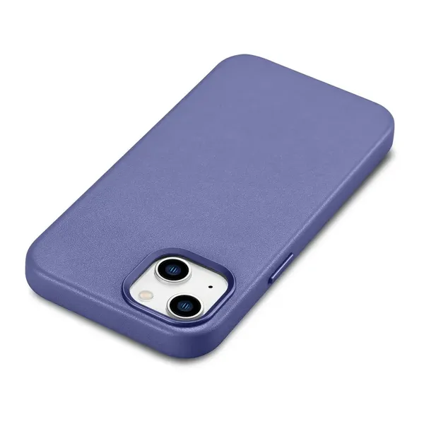 iCarer Case Leather pokrowiec etui z naturalnej skóry do iPhone 14 jasnofioletowy (WMI14220705-LP) (kompatybilne z MagSafe)