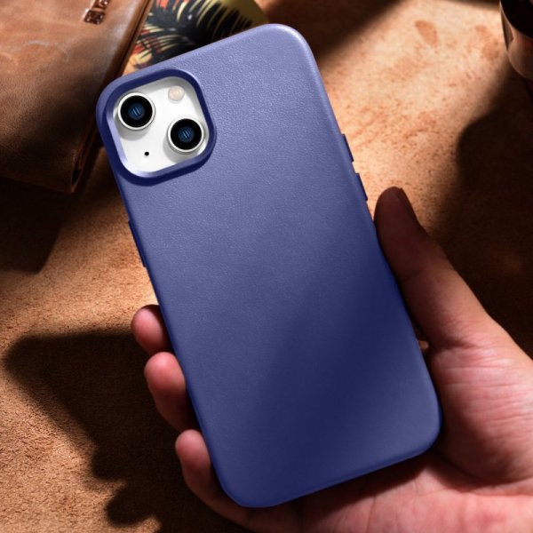 iCarer Case Leather pokrowiec etui z naturalnej skóry do iPhone 14 jasnofioletowy (WMI14220705-LP) (kompatybilne z MagSafe)