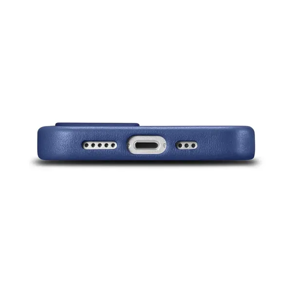 iCarer Case Leather pokrowiec etui z naturalnej skóry do iPhone 14 niebieski (WMI14220705-BU) (kompatybilne z MagSafe)