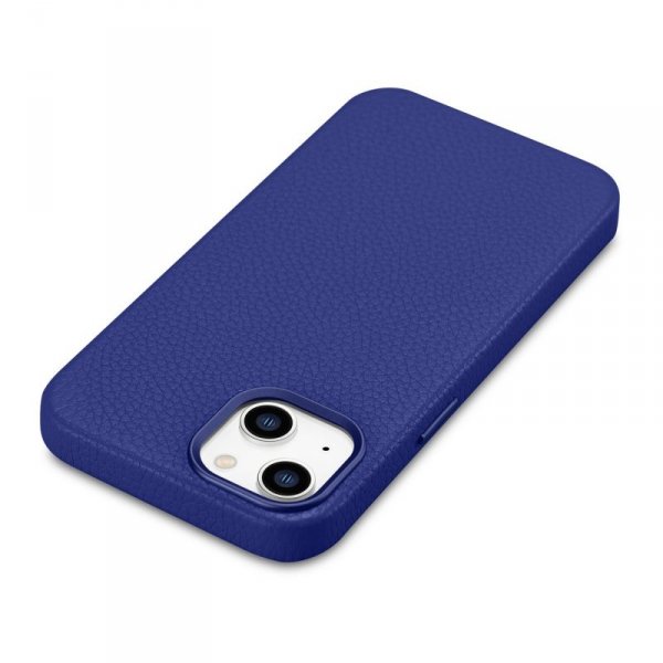 iCarer Litchi Premium Leather Case skórzane etui iPhone 14 Plus magnetyczne z MagSafe ciemnoniebieski (WMI14220711-DB)