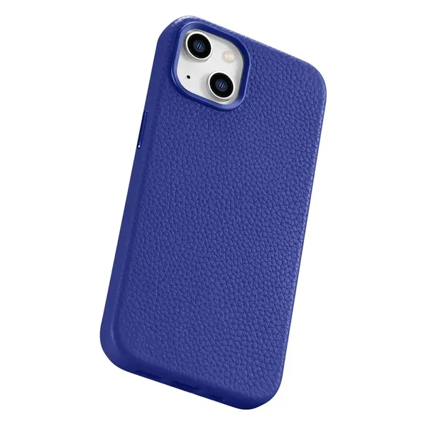 iCarer Litchi Premium Leather Case skórzane etui iPhone 14 Plus magnetyczne z MagSafe ciemnoniebieski (WMI14220711-DB)