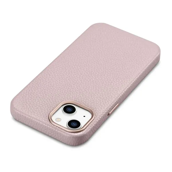 iCarer Litchi Premium Leather Case skórzane etui iPhone 14 Plus magnetyczne z MagSafe różowy (WMI14220711-PK)