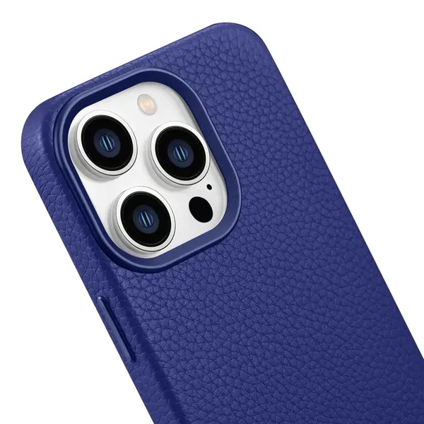 iCarer Litchi Premium Leather Case skórzane etui iPhone 14 Pro Max magnetyczne z MagSafe ciemnoniebieski (WMI14220712-DB)