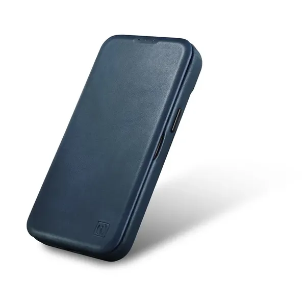 iCarer CE Oil Wax Premium Leather Folio Case skórzane etui iPhone 14 Pro Max z klapką magnetyczne MagSafe niebieski (AKI14220708